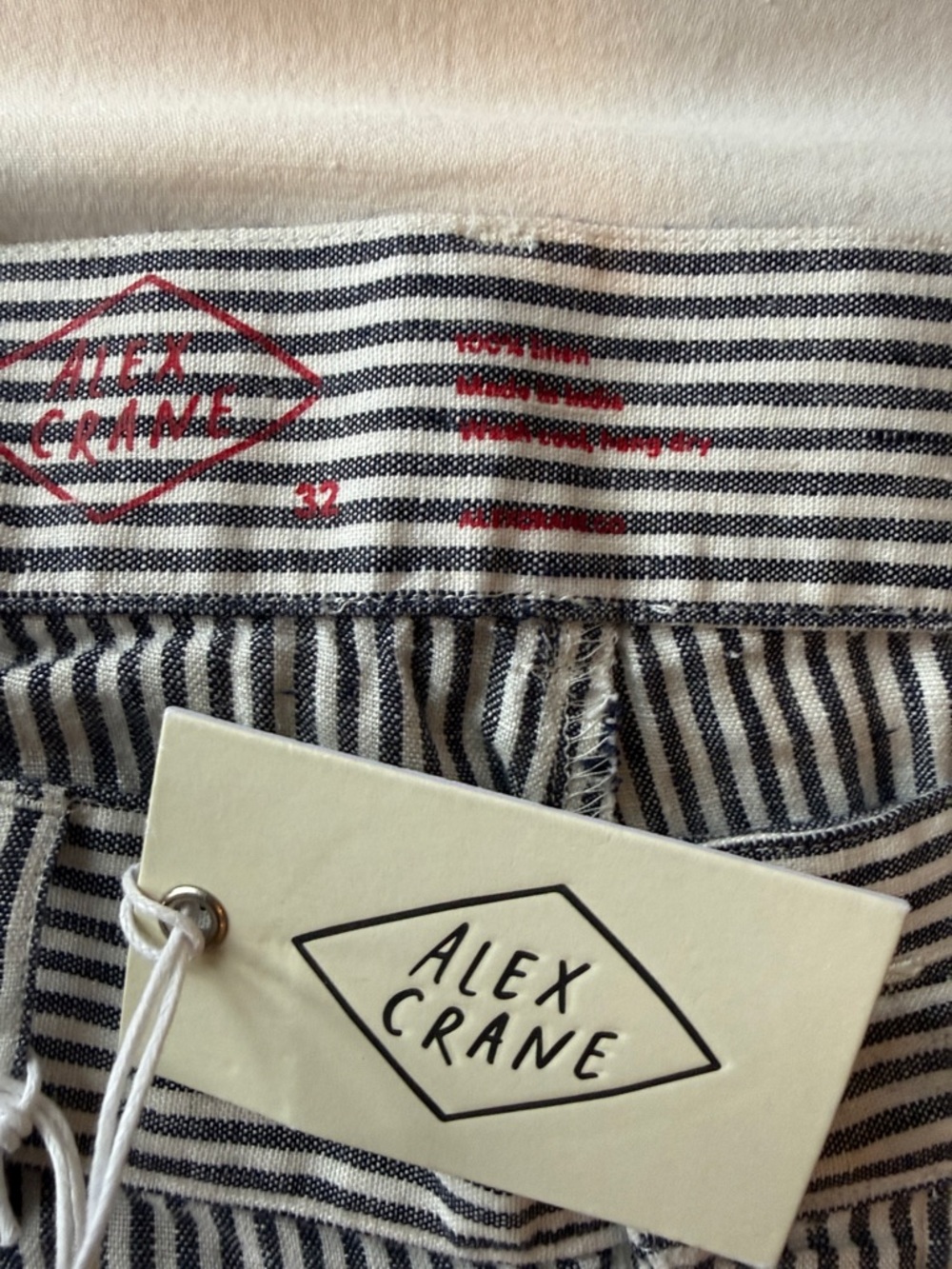 100% Linen Alex Crane Men's Striped  Grey and White Chinos, NWT
